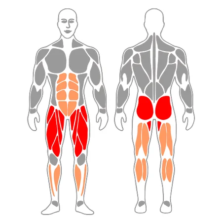 Posición de media flexion de piernas con manos en la cintura.