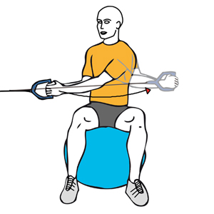 Rotación de tronco con cable-polea sentado en pelota de pilates