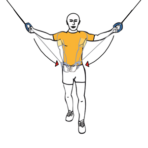 Cruces de pectoral con cable-polea juntado las manos