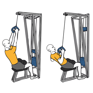 Jalón dorsal con polea alta y barra V