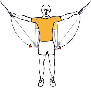 Addución de brazos con cable-polea de pie