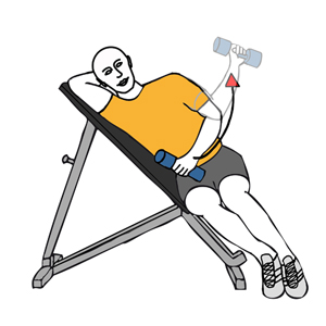 Rotación de hombro con mancuerna en banco inclinado