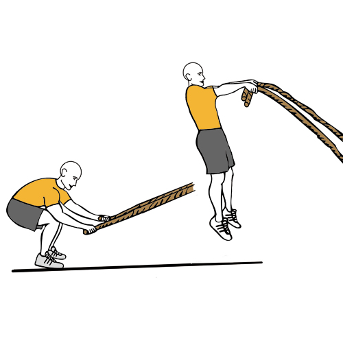 Batida de cuerda con las dos manos y salto vertical