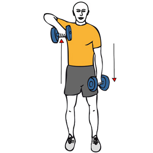 Remo al cuello alterno con mancuernas