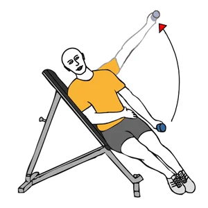 Elevación lateral de hombro con mancuerna en banco inclinado