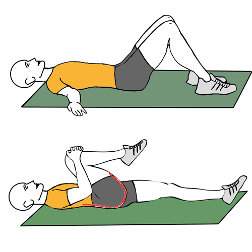 Estiramiento rodilla al pecho decubito supino