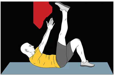 Encogimiento abdominales dos manos a pierna estirada