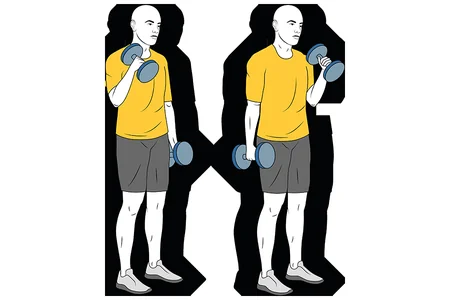 Curl de biceps alterno con mancuernas de pie agarre tipo martillo