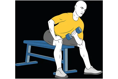 Curl de biceps con mancuerna apoyada en el muslo