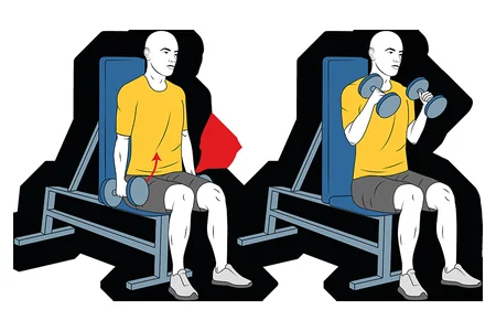 Curl de biceps con mancuernas sentado con apoyo agarre tipo martillo