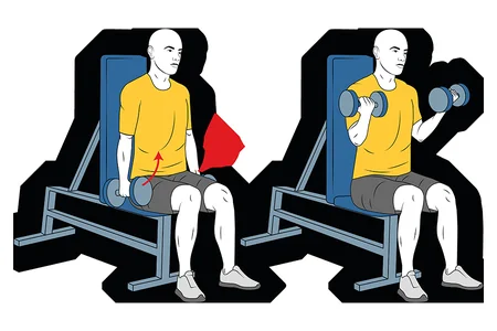 Curl de biceps con mancuernas sentado con giro