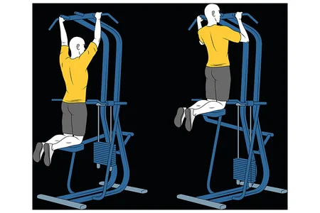 Dominadas en maquina rodillas flexionadas
