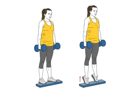 Elevación de gemelos de pie con mancuernas
