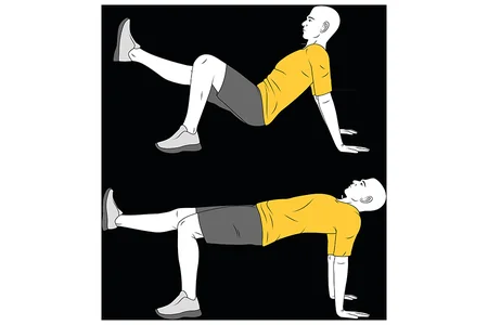 Elevación de la pelvis en cuadrupedia supina con una pierna estirada