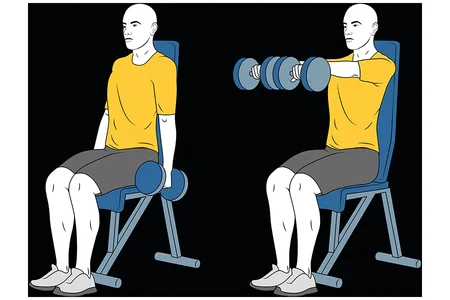 Elevación frontal de hombros con mancuernas sentado agarre en pronación