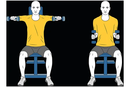 Elevación lateral con mancuernas codo 90º