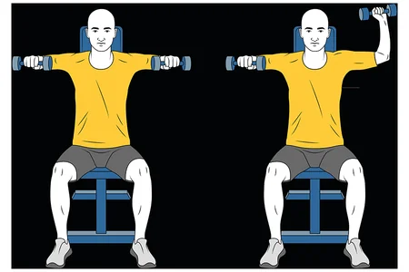 Elevación y  rotación de hombros con mancuernas