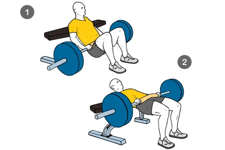 Empuje de caderas con barra apoyo en banco