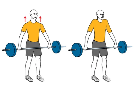 Encogimiento de hombros con barra agarre ancho
