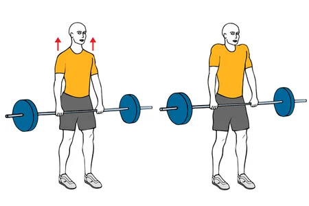 Encogimiento de hombros con barra de pie
