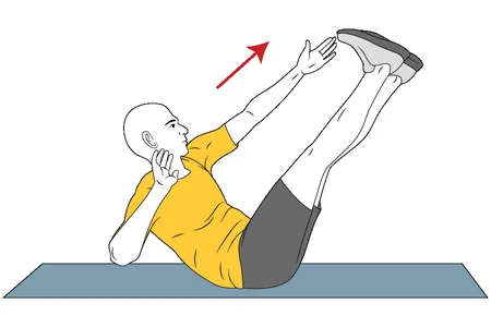 Encogimientos: Cada mano busca las piernas levantadas