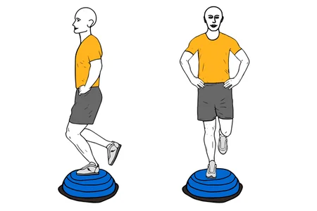 Equilibrio a una pierna sobre bosu