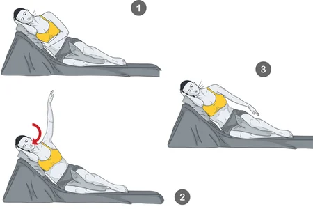 Espiración con labios fruncidos. Acostado de lado