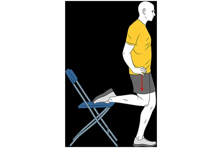 Estiramiento de cuadriceps con silla