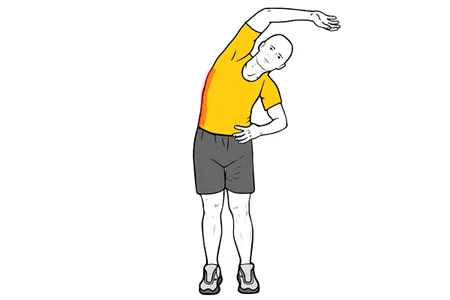 Estiramiento de abdominales oblicuos de pie brazo sobre la cabeza