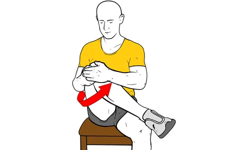 Estiramiento de glúteos sentado en banco