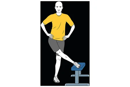 Estiramiento de peroneos pie apoyado en banco