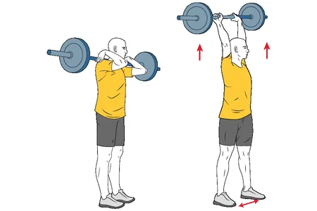 Press de hombros y apertura de piernas