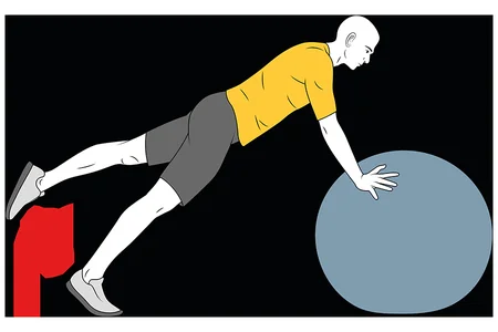 Extensión de pierna atrás apoyado sobre pelota de pilates