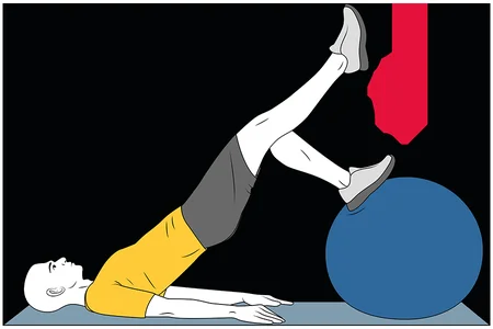 Extensión de rodilla con la pelvis elevada sobre pelota de pilates