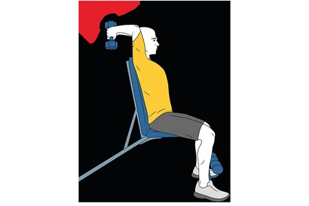 Extension de triceps a dos manos con mancuerna sentado