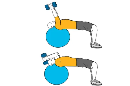 Extensión de triceps con mancuernas sobre pelota de pilates