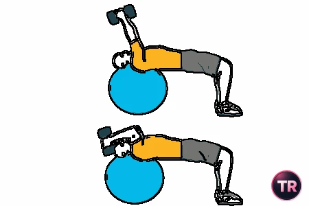 Extensión de tríceps con mancuernas sobre pelota de Pilates