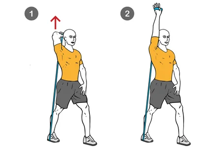 Extensión de triceps de pie con banda elástica