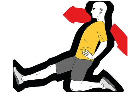 Streckung des Körper auf eine Knie einbeinig in Streckung