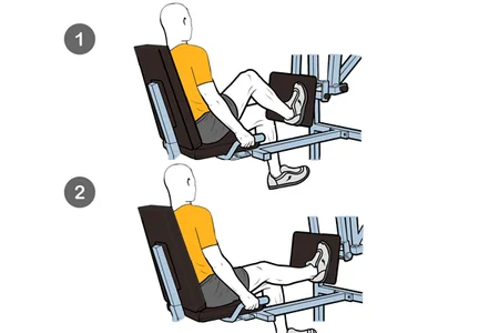 Extensión de una pierna en máquina horizontal en plataforma móvil