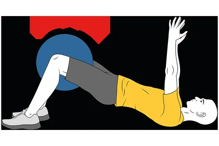 Flexión de caderas sujetando balón medicinal