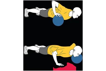 Flexiones de brazos alternas con un una mano sobre balón medicinal