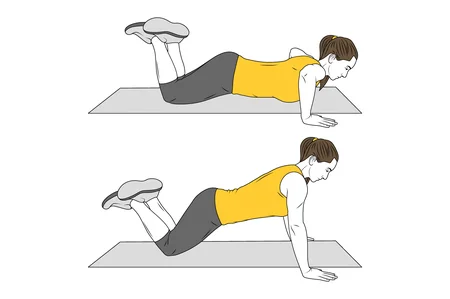 Flexiones de brazos con rodillas apoyadas