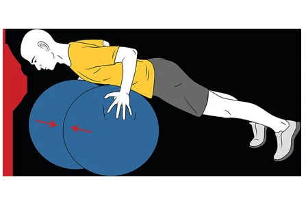 Flexiones de brazos sobre dos pelotas de pilates juntas