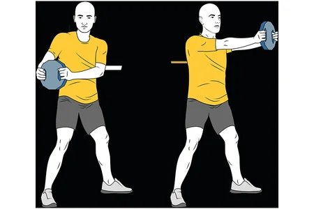 Giros de cintura con bosu, brazos estirados