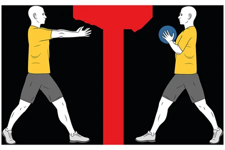 Lanzamiento frontal con dos manos con balón medicinal