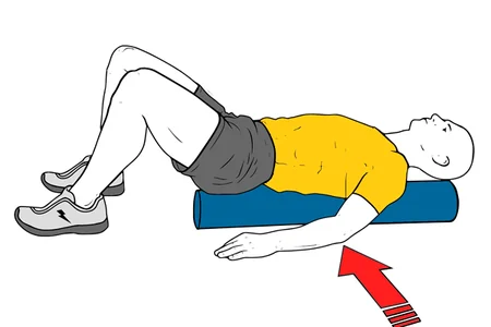 Massage of extensors spinal muscles with foam roller