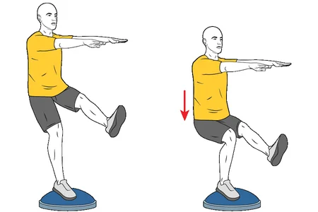 Media sentadilla a una pierna sobre bosu