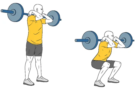 Media sentadilla con barra por delante