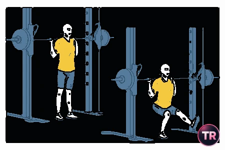 Demi-squat avec jambe en extension en machine Smith